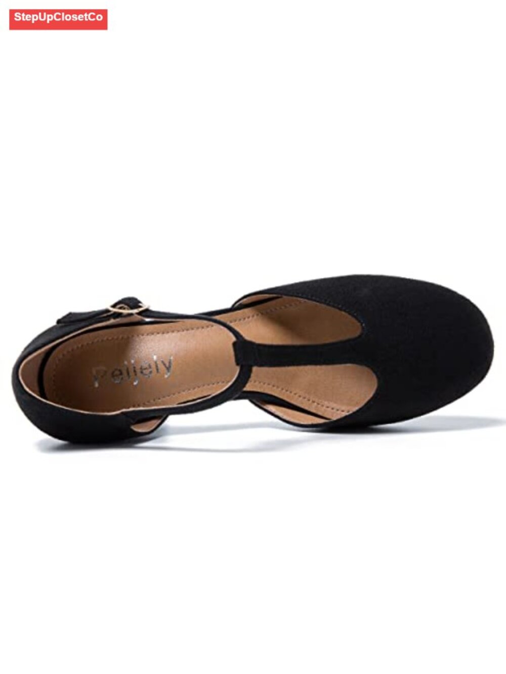Women's T-Strap Mary Jane Pumps, Block Heel, Closed Toe Dress Shoes with Buckle - Picture 4 of 6
